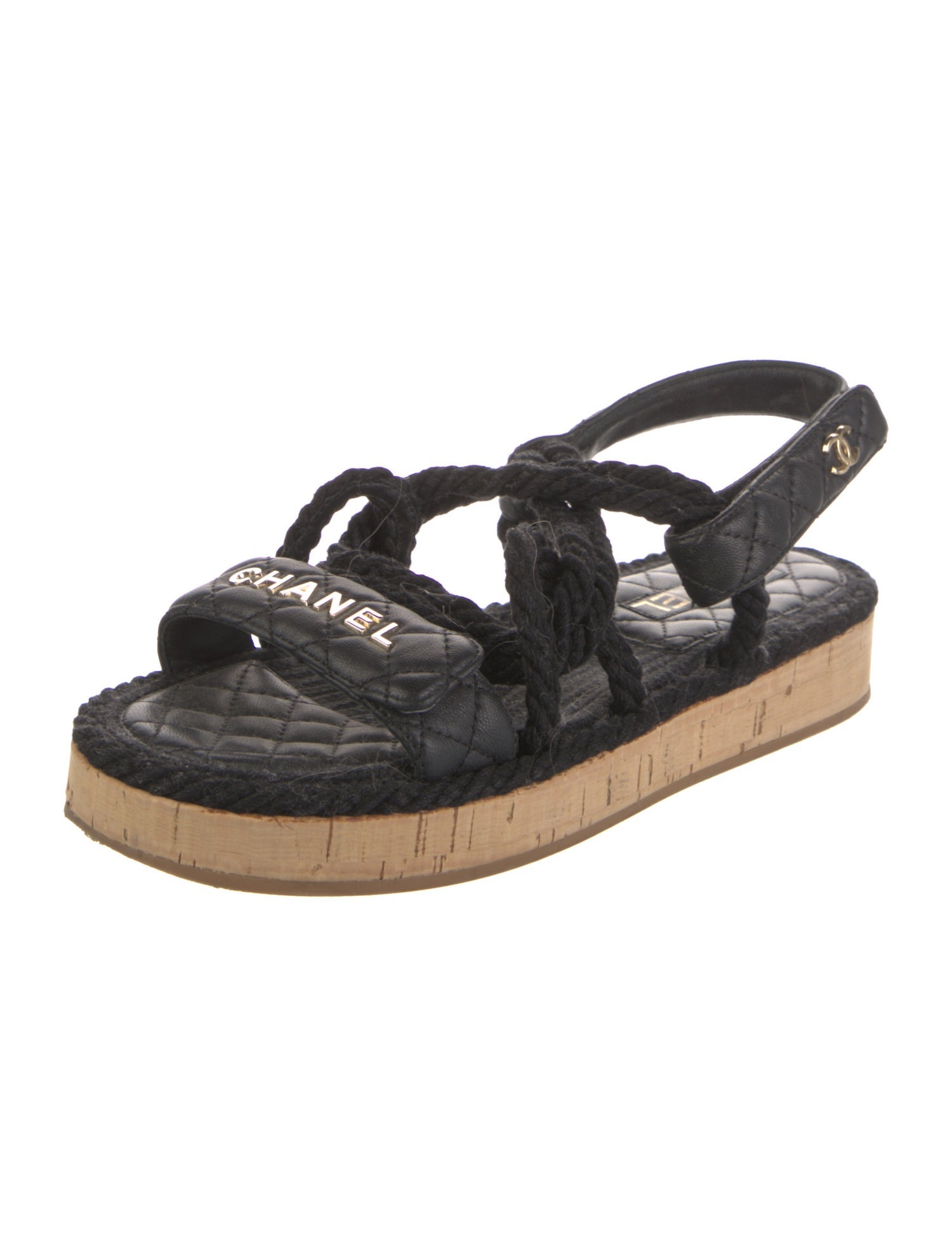 Chanel Interlocking CC Logo Lambskin Slingback Sandals