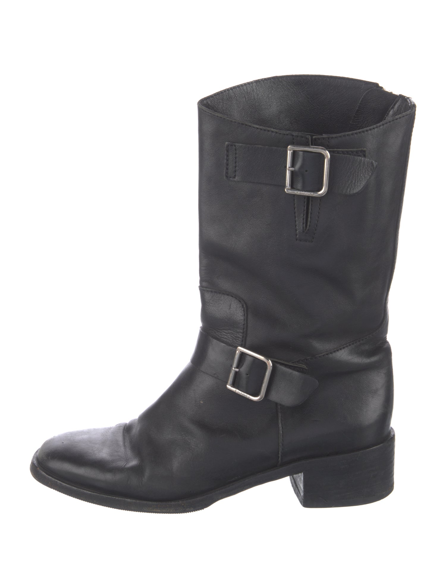 Chanel Interlocking CC Logo Leather Moto Boots