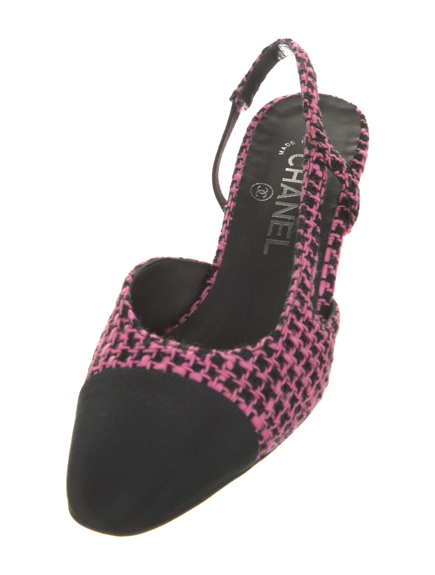 Chanel Interlocking CC Logo Tweed Slingback Pumps