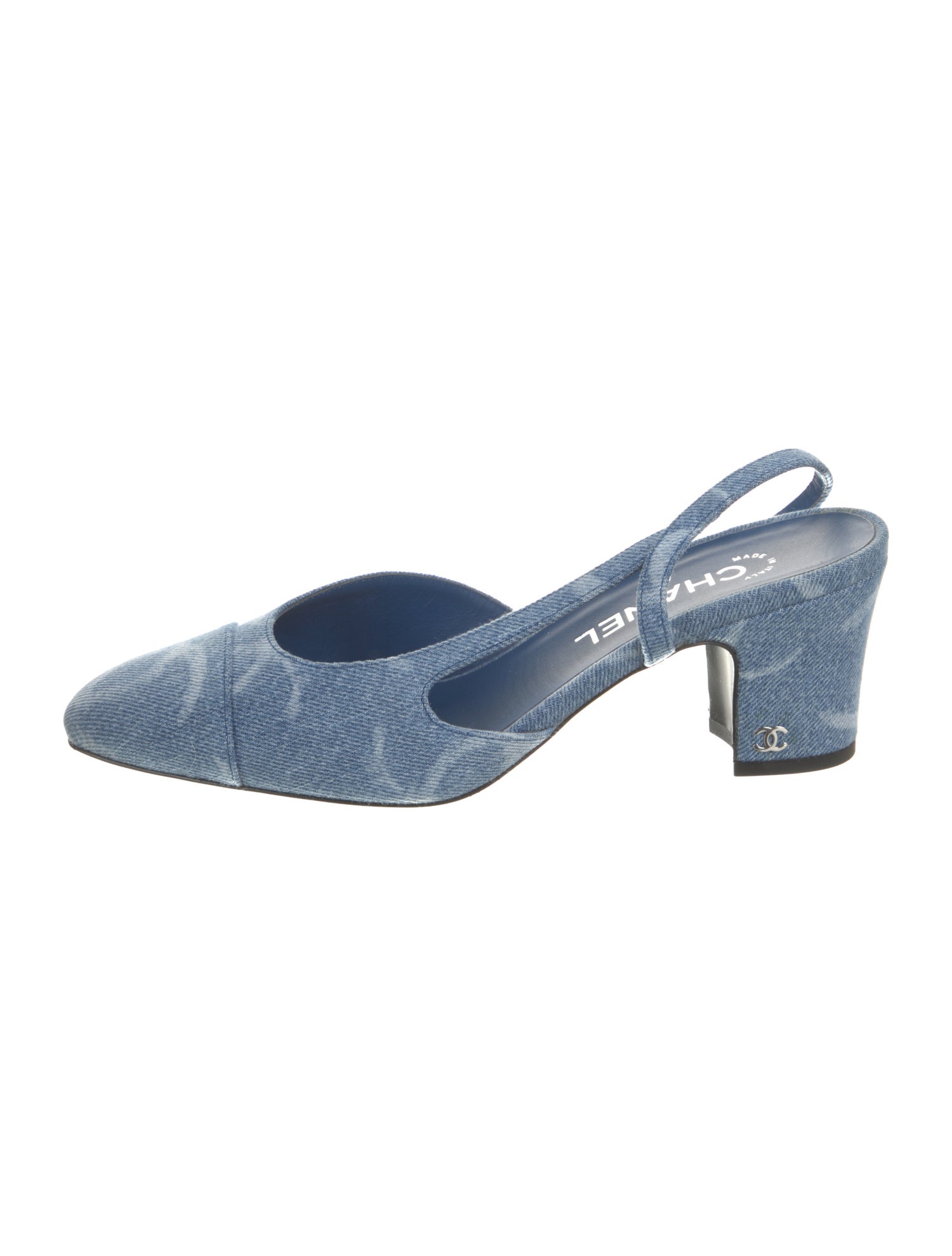 Chanel Interlocking CC Logo Denim Slingback Pumps