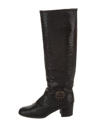 Chanel Interlocking CC Logo Python Riding Boots