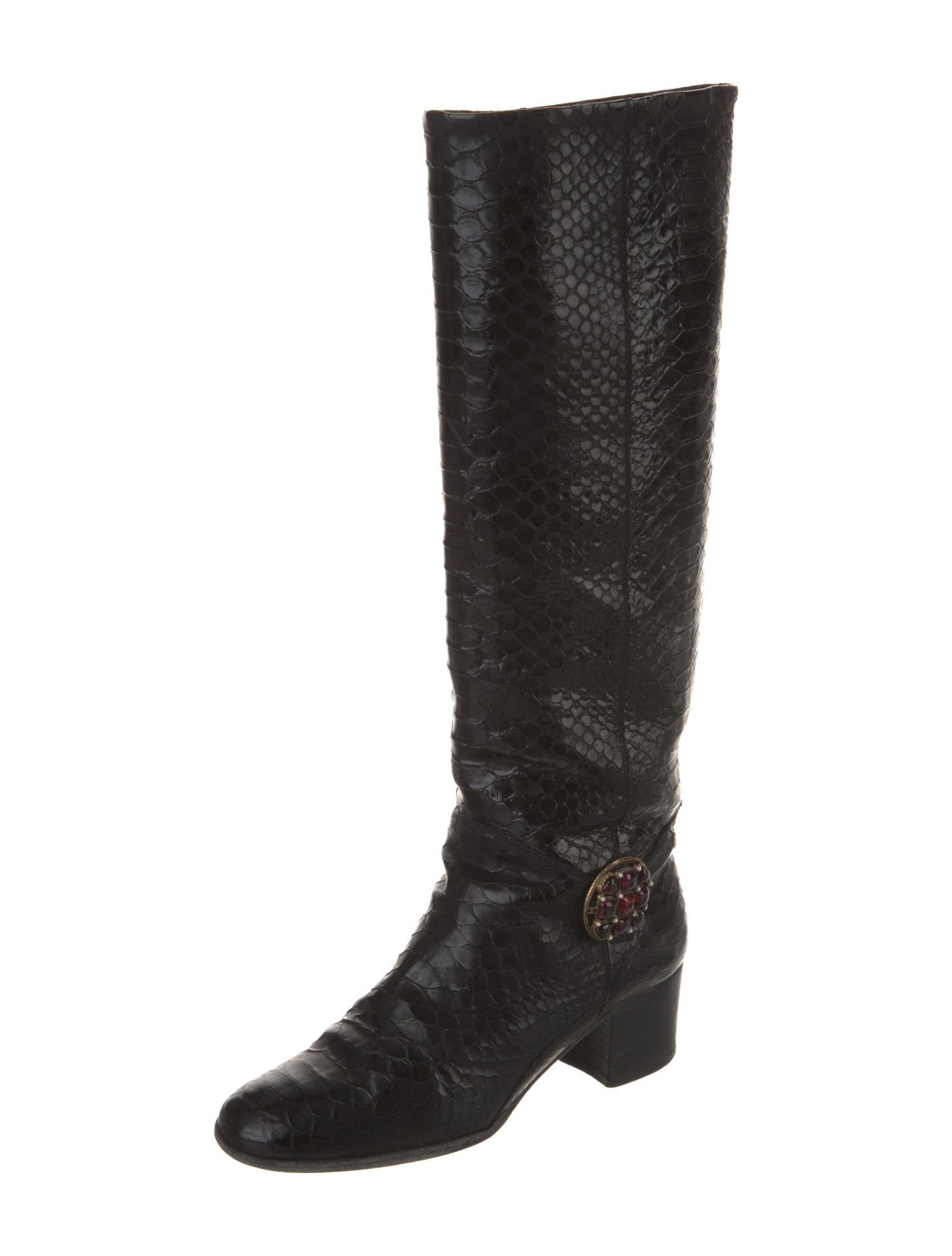 Chanel Interlocking CC Logo Python Riding Boots