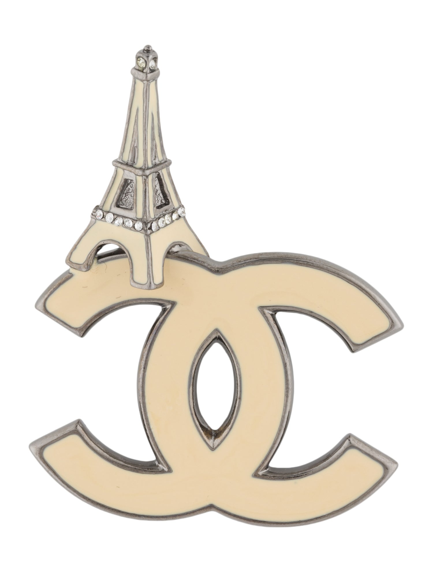 Chanel Strass & Enamel CC Eiffel Tower Brooch