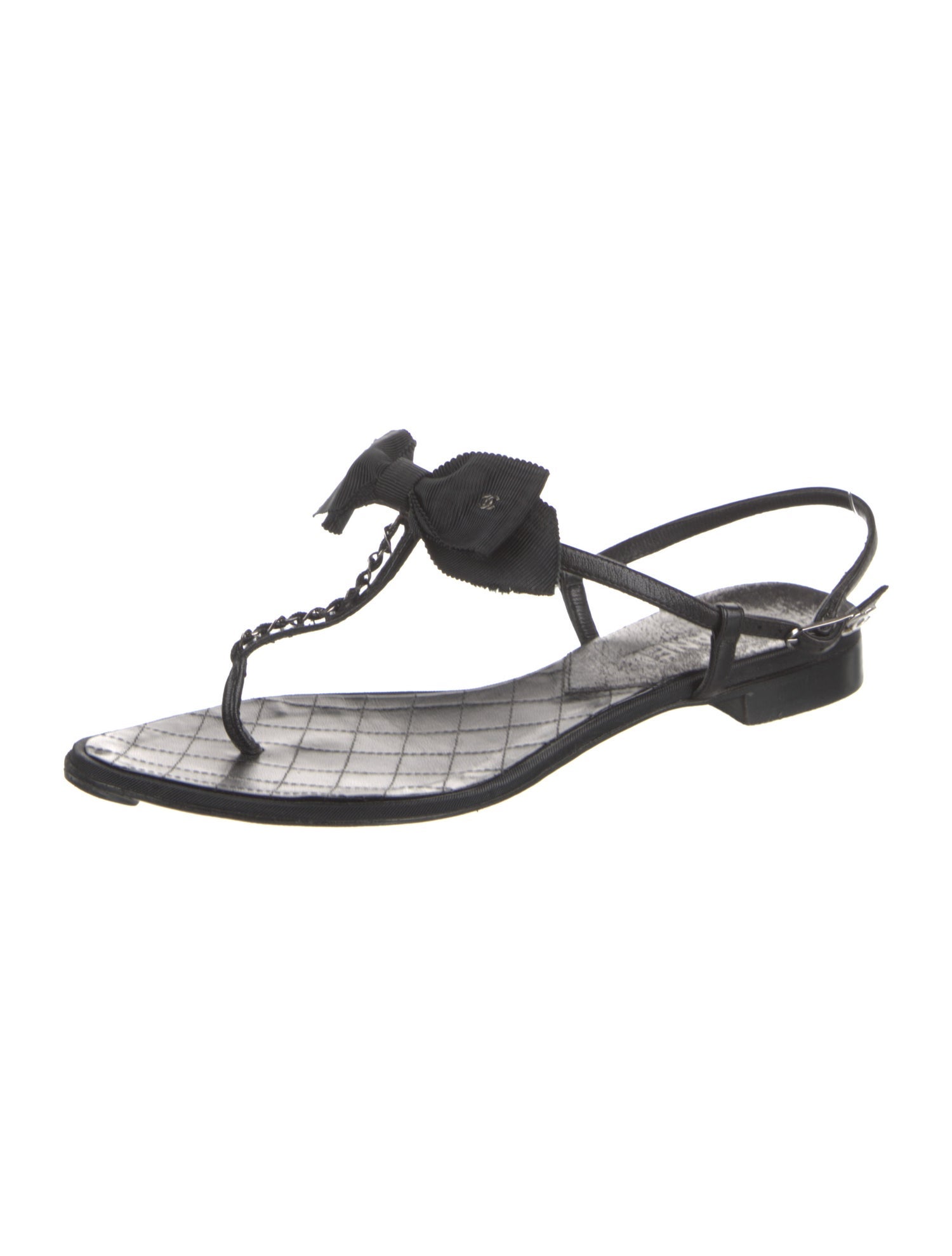 Chanel Interlocking CC Logo Leather T-Strap Sandals