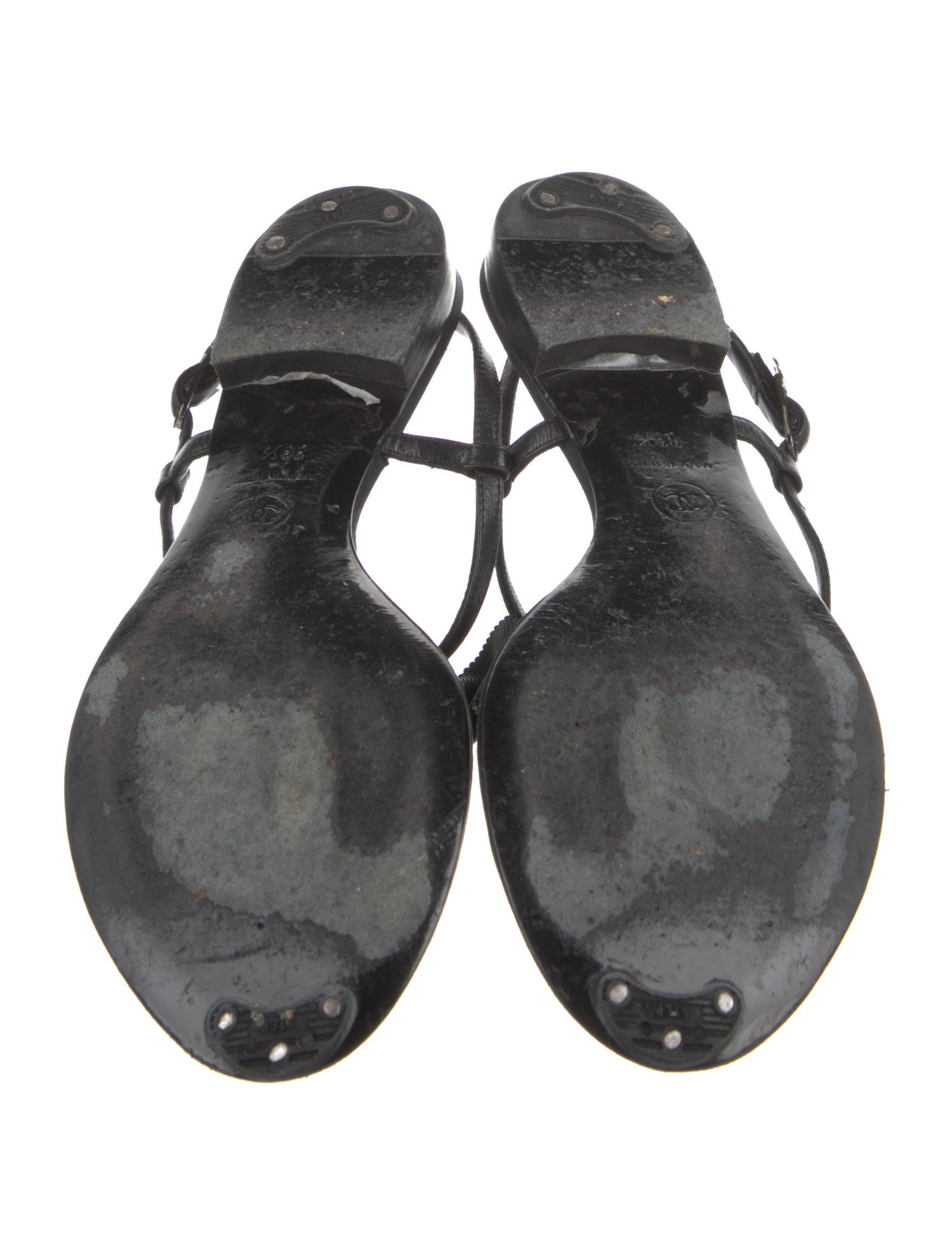 Chanel Interlocking CC Logo Leather T-Strap Sandals