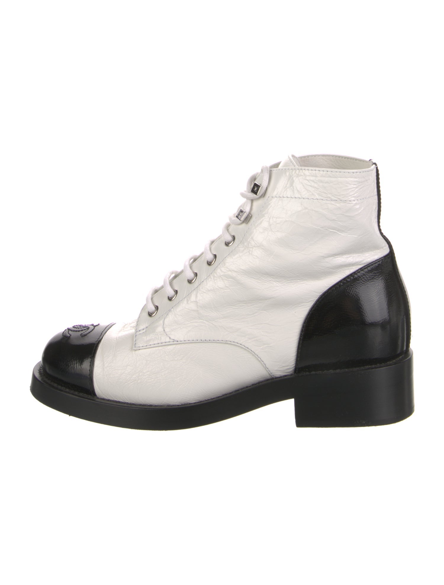 Chanel Interlocking CC Logo Calfskin Combat Boots