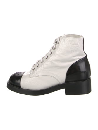 Chanel Interlocking CC Logo Calfskin Combat Boots