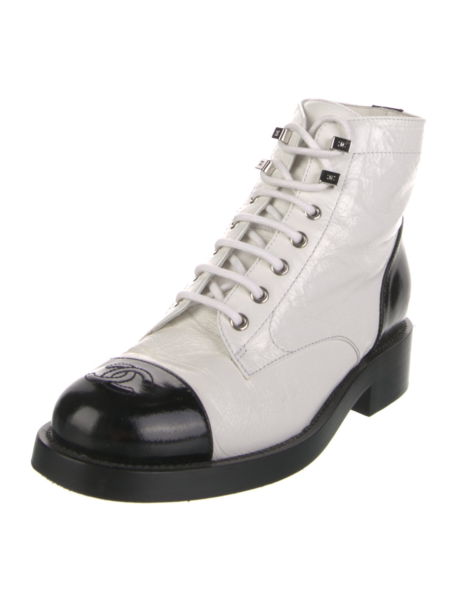 Chanel Interlocking CC Logo Calfskin Combat Boots