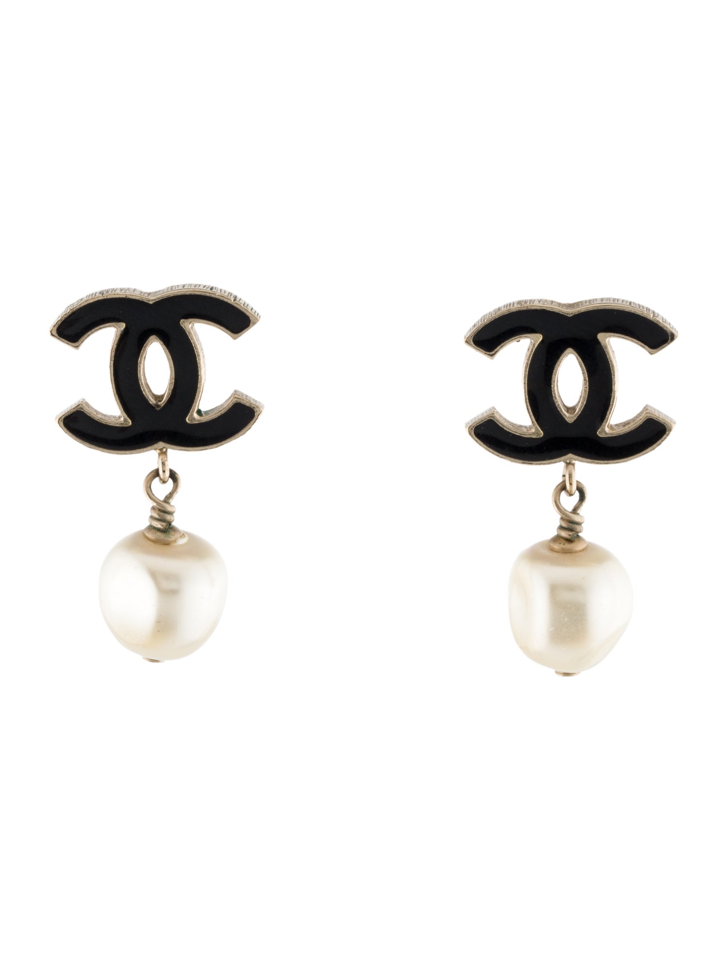 Chanel Faux Pearl & Enamel CC Drop Earrings