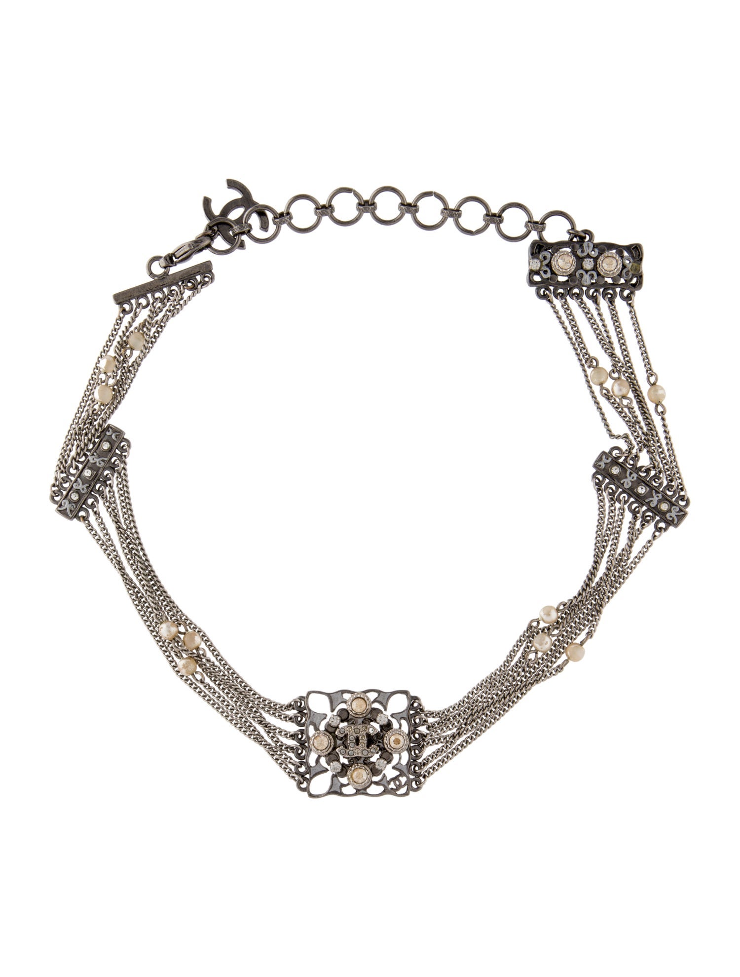 Chanel Faux Pearl & Strass CC Collar Necklace