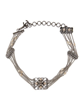 Chanel Faux Pearl & Strass CC Collar Necklace