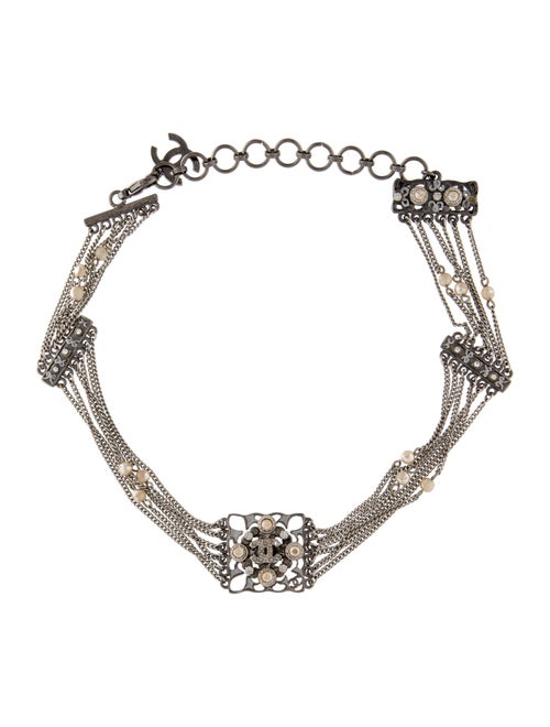 Chanel Faux Pearl & Strass CC Collar Necklace