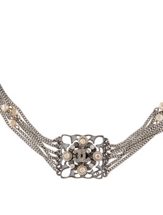 Chanel Faux Pearl & Strass CC Collar Necklace