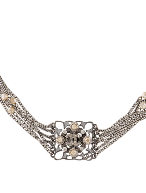 Chanel Faux Pearl & Strass CC Collar Necklace