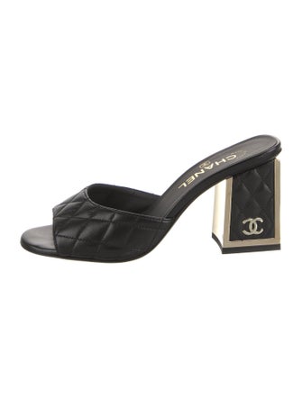 Chanel Interlocking CC Logo Leather Slides