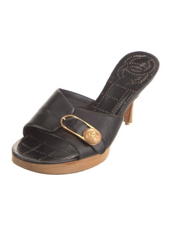 Chanel Interlocking CC Logo Leather Slides