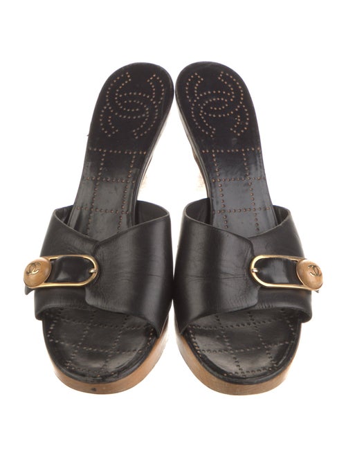 Chanel Interlocking CC Logo Leather Slides