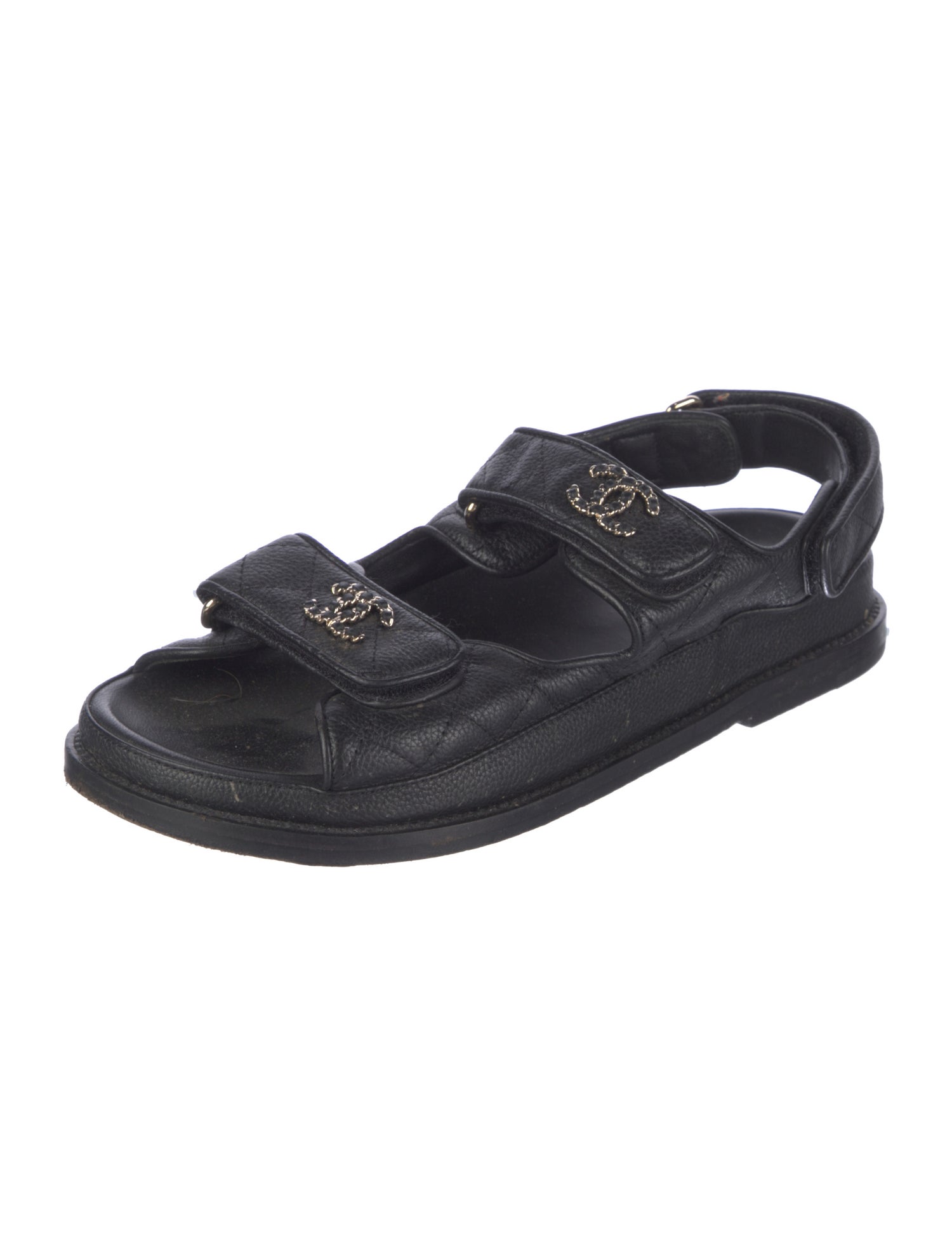 Chanel Interlocking CC Logo Leather Slingback Sandals