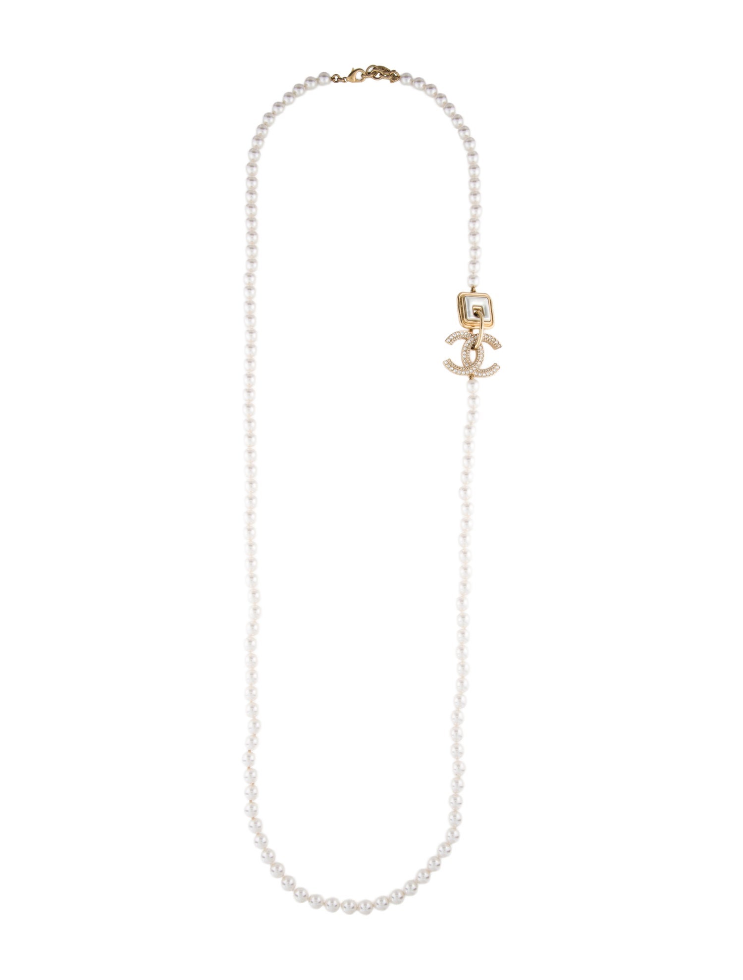 Chanel Faux Pearl & Strass CC Long Necklace