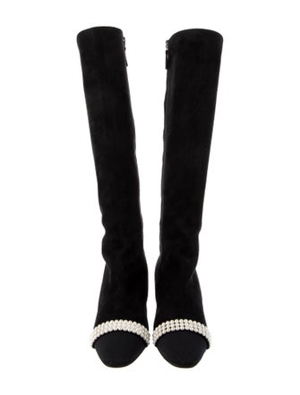 Chanel Interlocking CC Logo Suede Boots