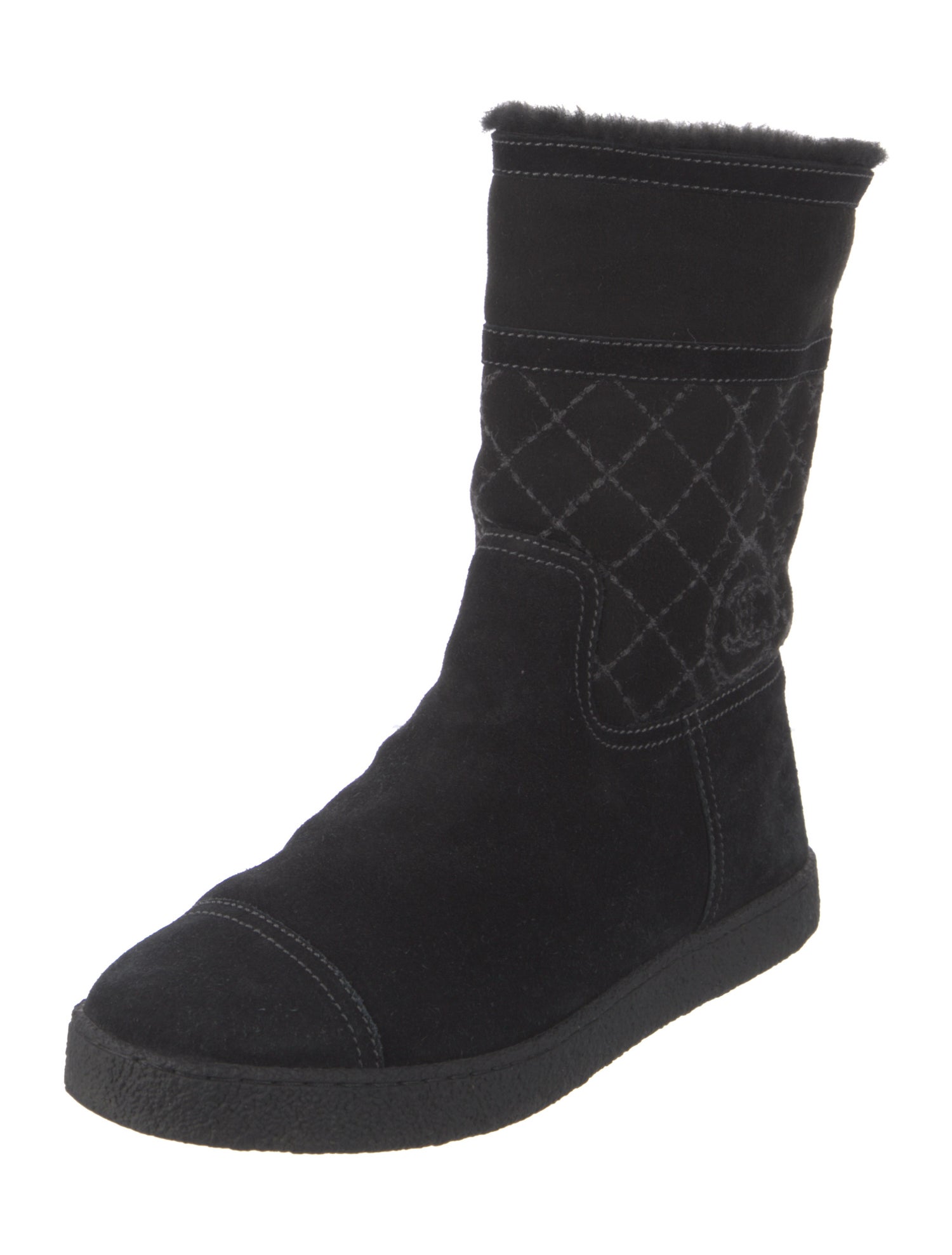 Chanel Interlocking CC Logo Suede Boots