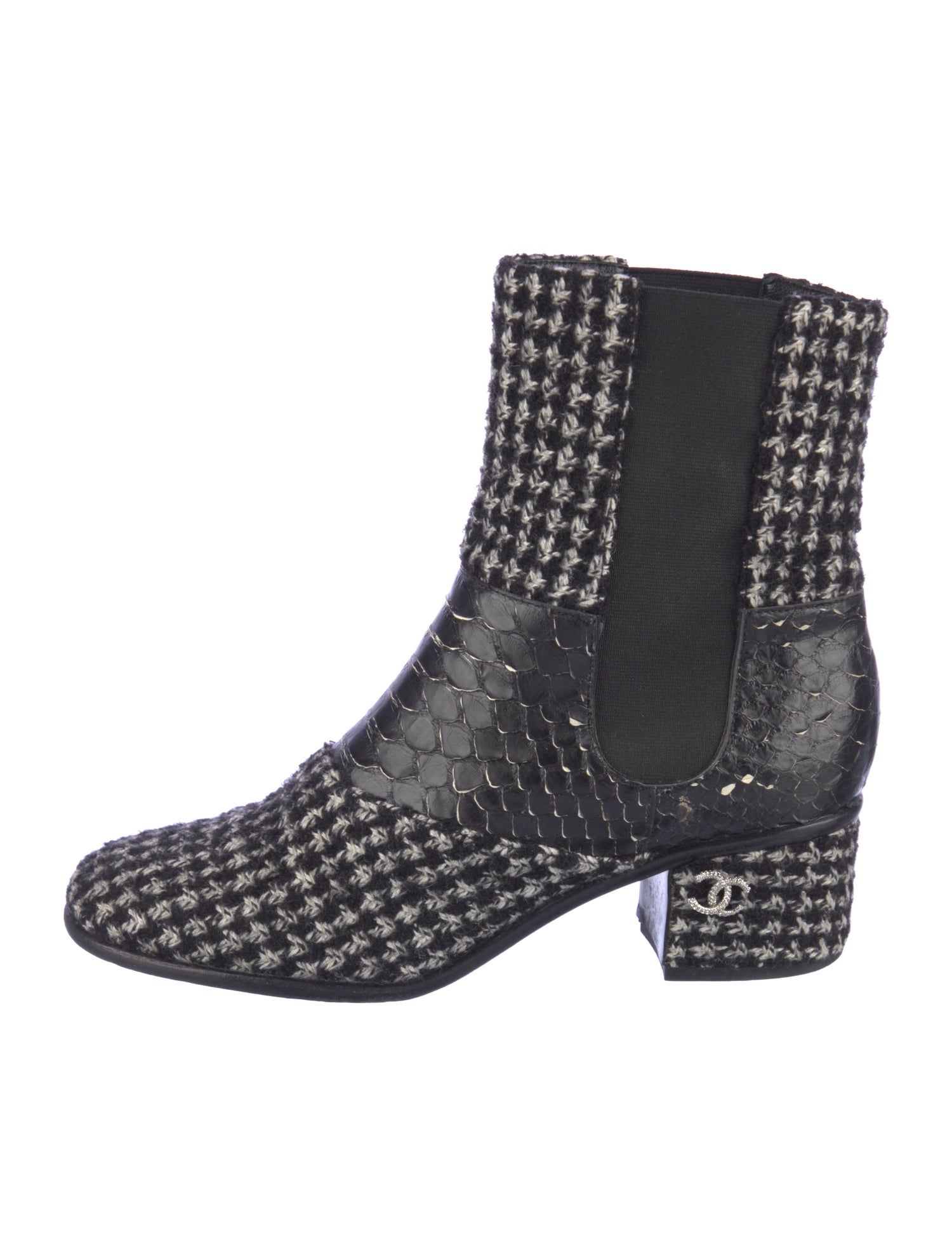 Chanel Interlocking CC Logo Tweed Chelsea Boots