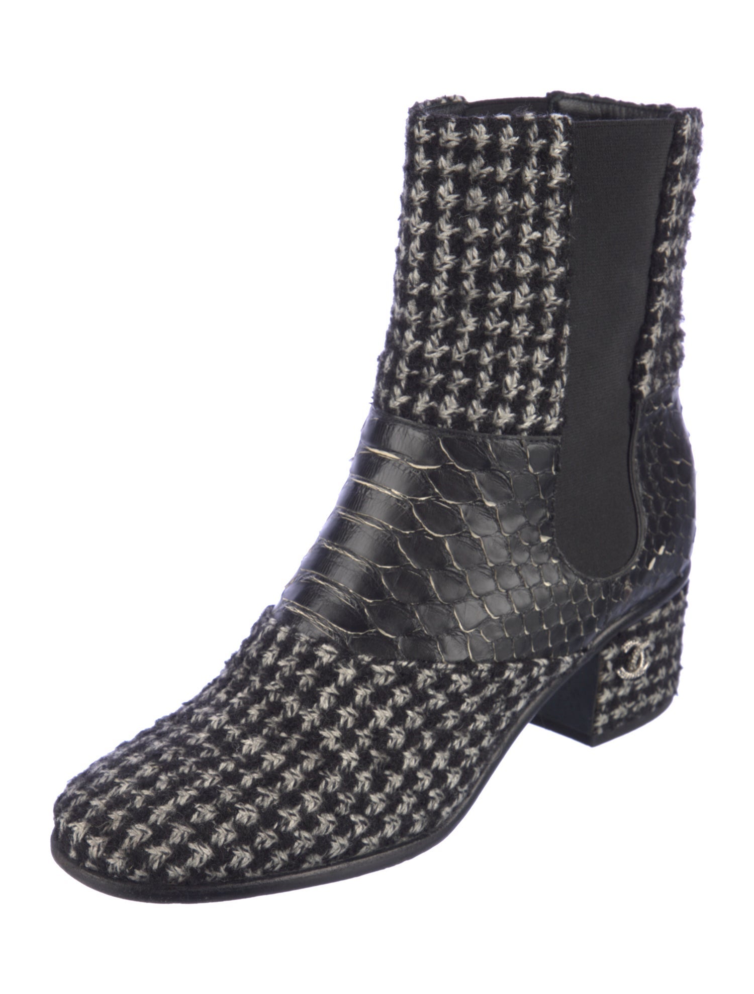 Chanel Interlocking CC Logo Tweed Chelsea Boots