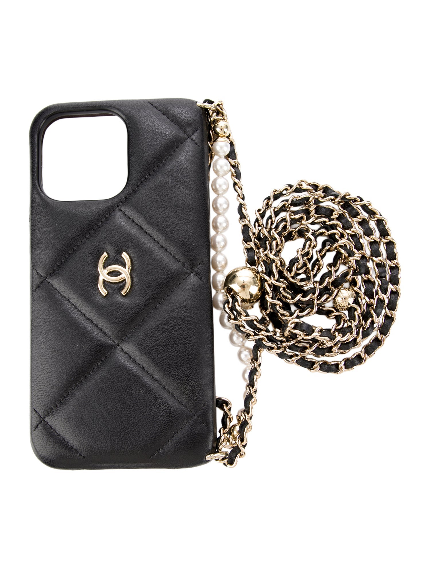 Chanel Pearl Crush iPhone 15 Pro Max W/ Chain