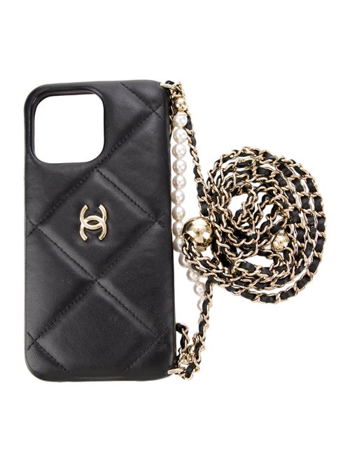 Chanel Pearl Crush iPhone 15 Pro Max W/ Chain