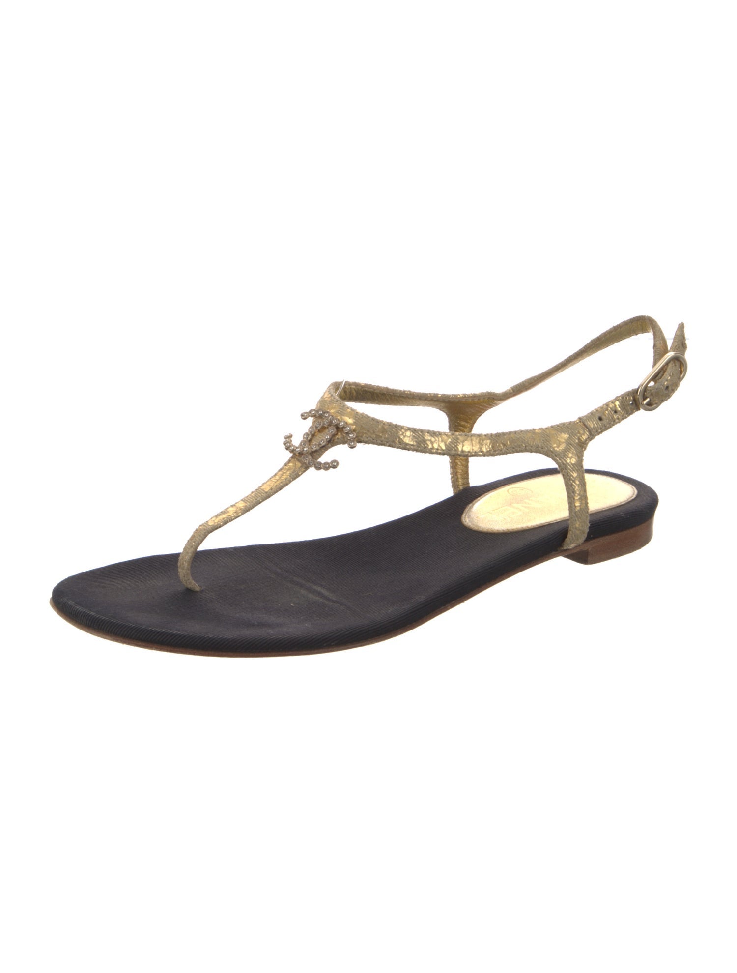 Chanel 2015 Interlocking CC Logo T-Strap Sandals