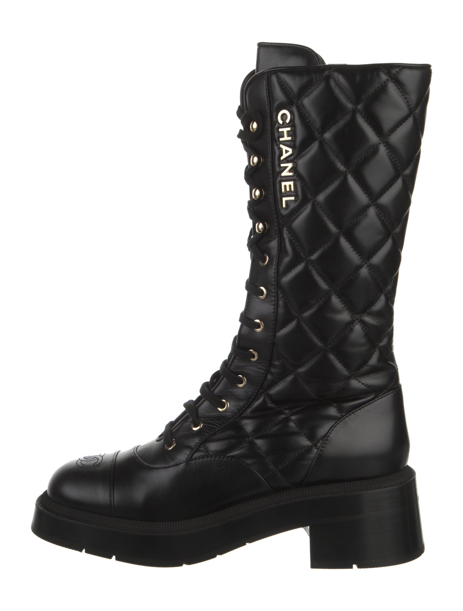 Chanel 2024 Interlocking CC Logo Combat Boots