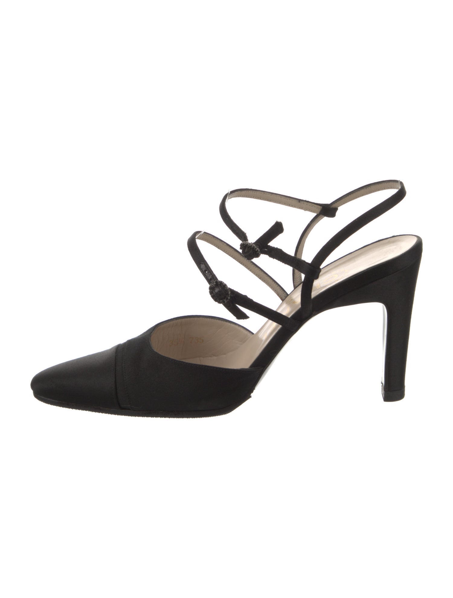 Chanel Satin Crystal Embellishments Slingback Pumps