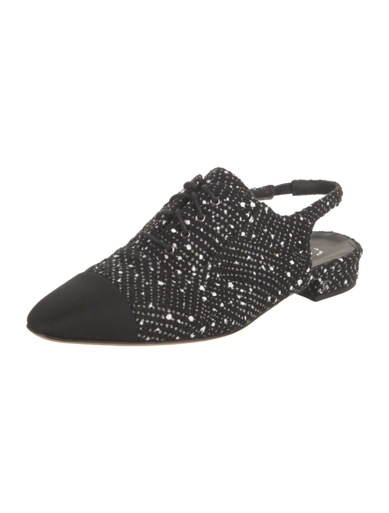 Chanel Interlocking CC Logo Tweed Slingback Flats