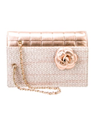 Chanel Chocolate Bar Quilt Tweed Camellia Clutch