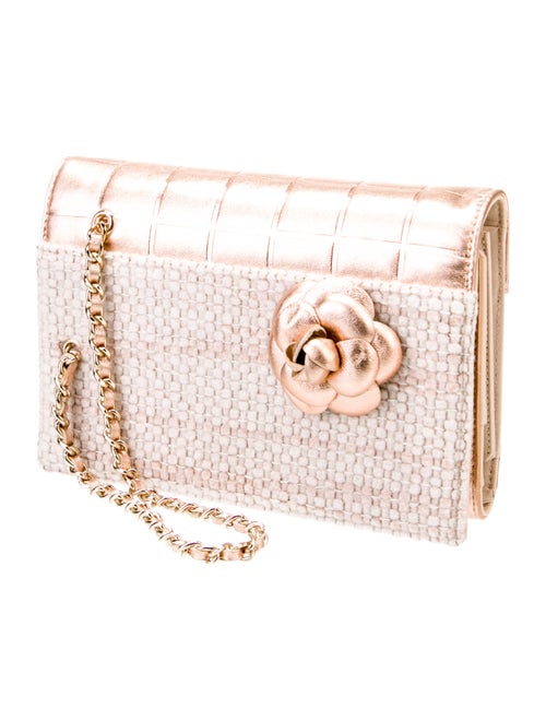 Chanel Chocolate Bar Quilt Tweed Camellia Clutch