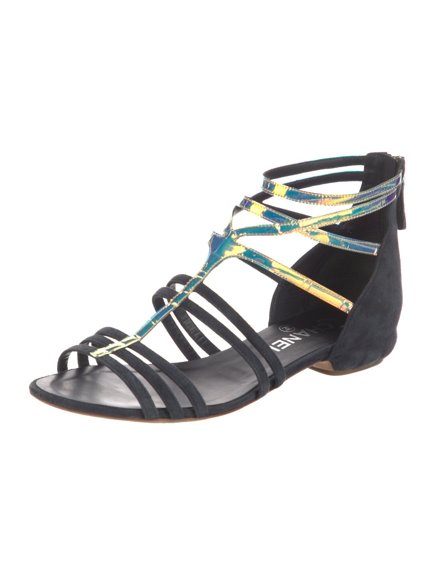 Chanel Interlocking CC Logo Suede Gladiator Sandals