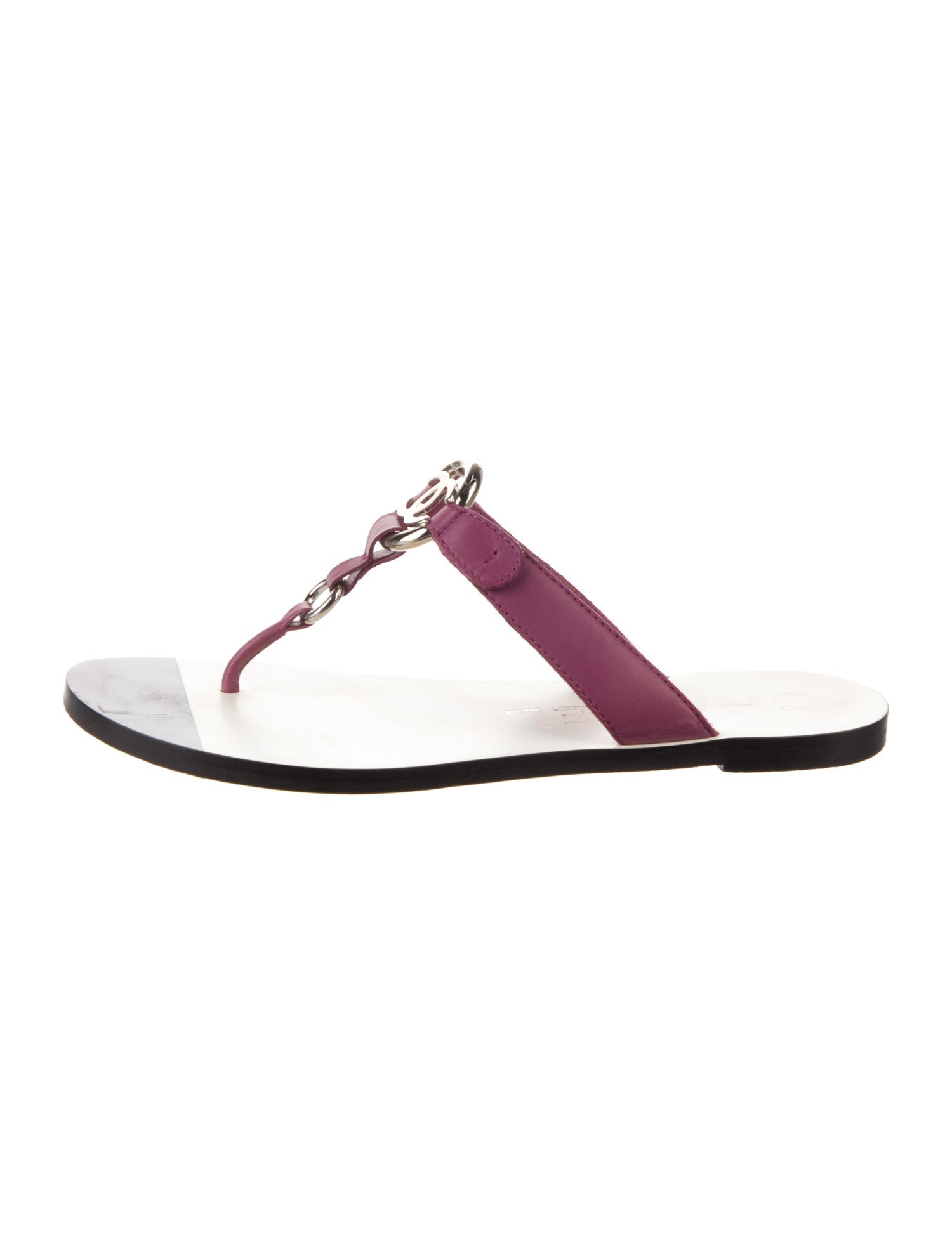 Chanel Interlocking CC Logo Leather T-Strap Sandals