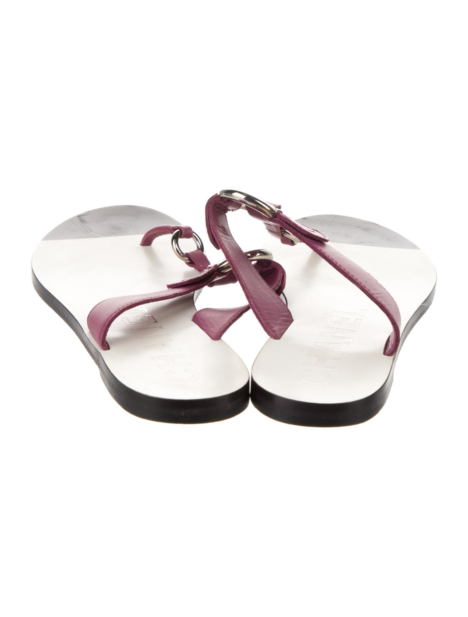 Chanel Interlocking CC Logo Leather T-Strap Sandals