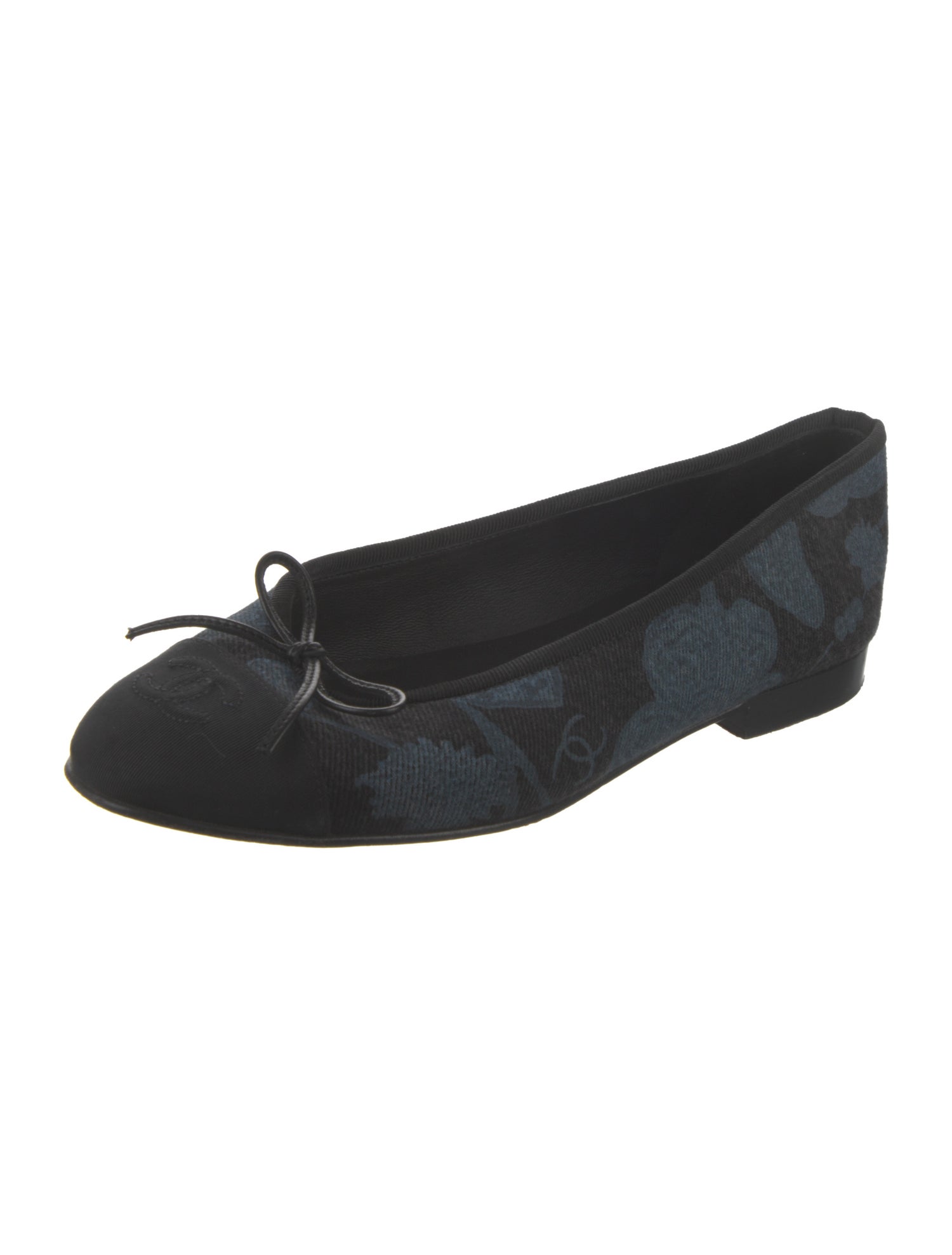 Chanel Interlocking CC Logo Denim Ballet Flats