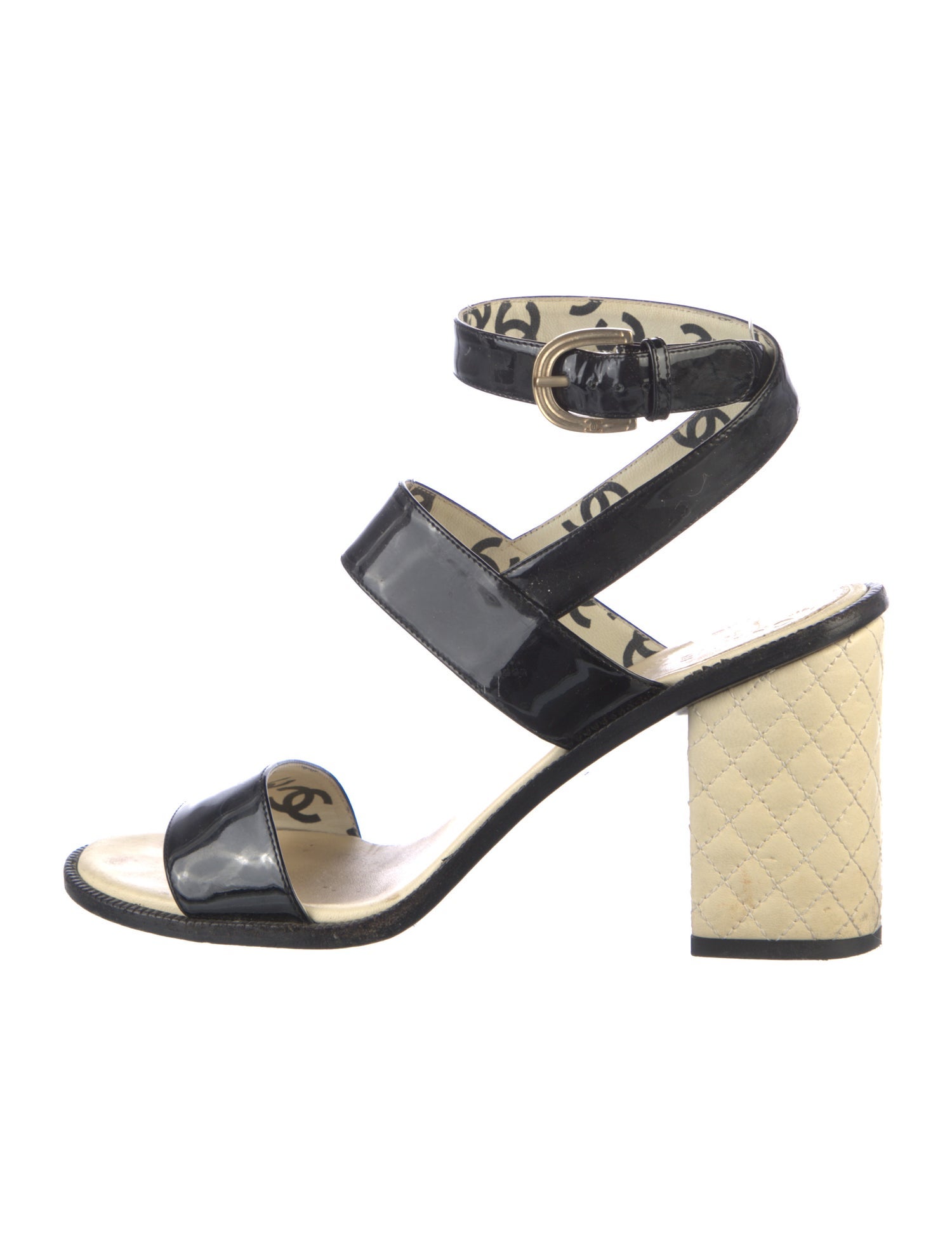 Chanel Interlocking CC Logo Patent Leather Sandals