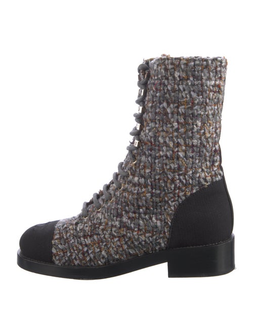 Chanel Interlocking CC Logo Tweed Combat Boots
