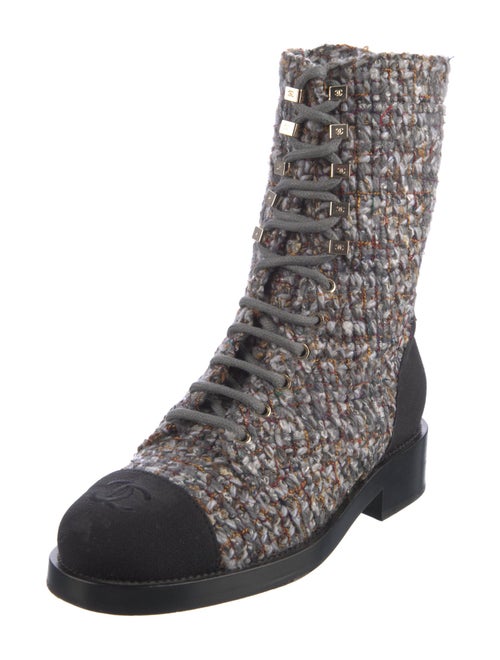 Chanel Interlocking CC Logo Tweed Combat Boots