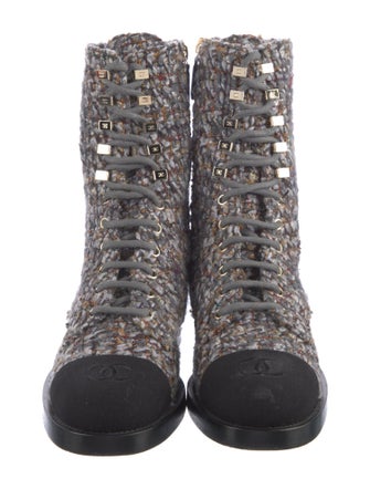 Chanel Interlocking CC Logo Tweed Combat Boots