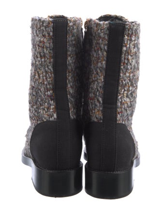 Chanel Interlocking CC Logo Tweed Combat Boots