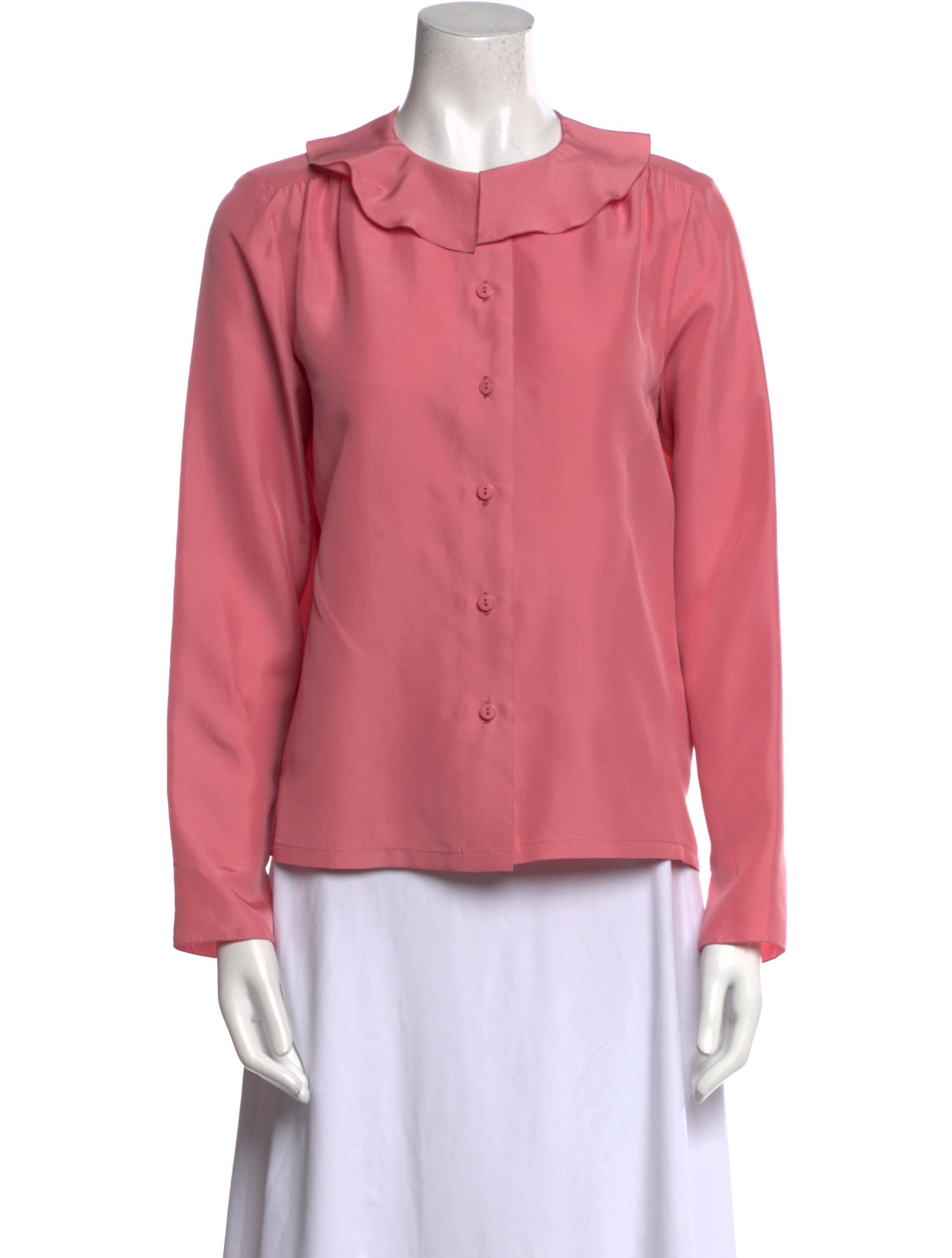 Chanel Satin Crew Neck Button-Up Top