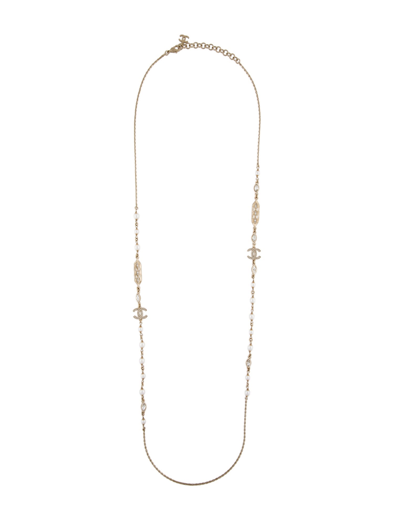Chanel 2024 Faux Pearl & Strass CC Long Necklace