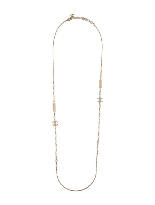 Chanel 2024 Faux Pearl & Strass CC Long Necklace