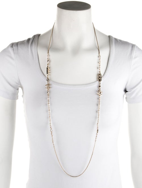 Chanel 2024 Faux Pearl & Strass CC Long Necklace