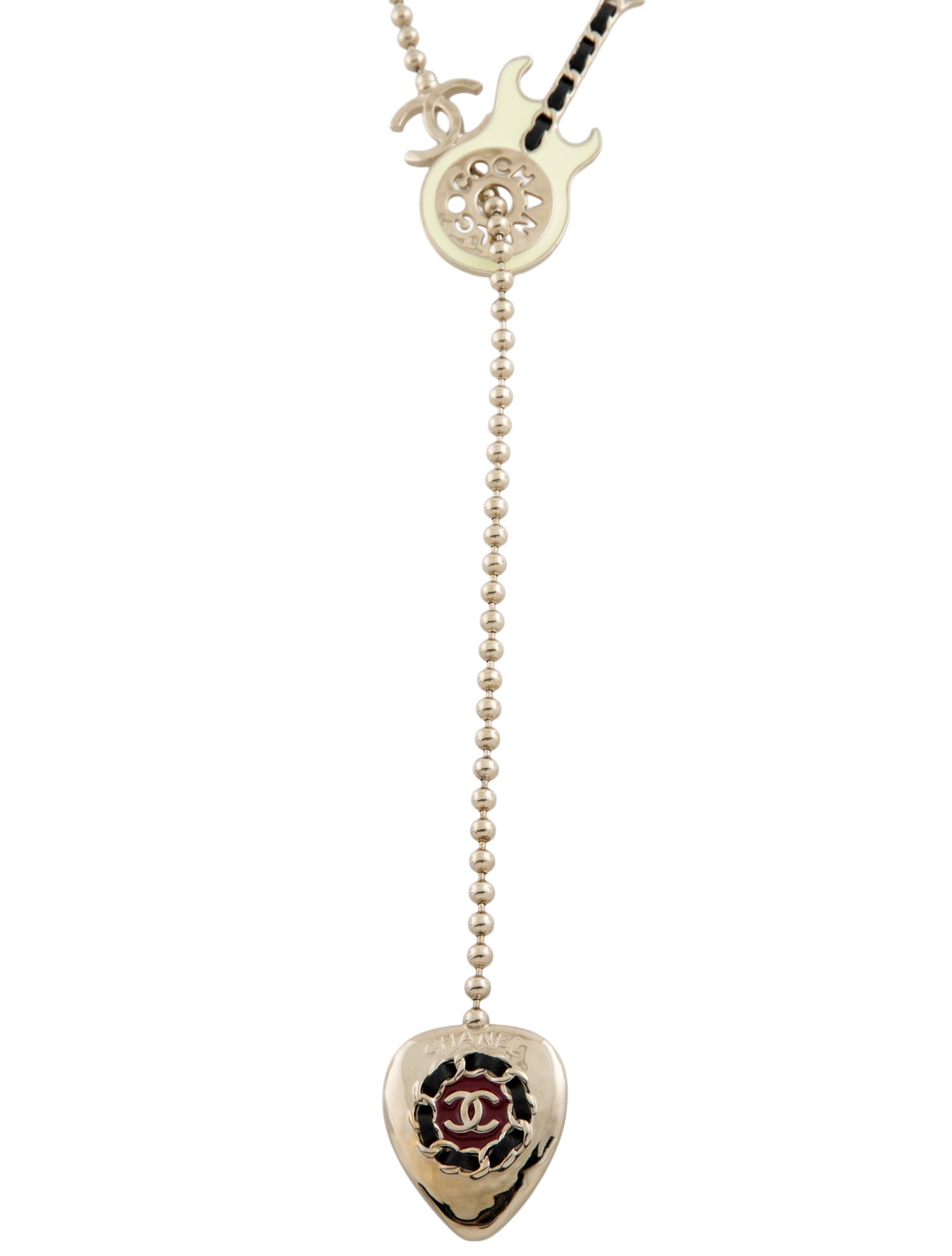 Chanel 2024 Leather & Resin Guitar CC Lavalier Neclace