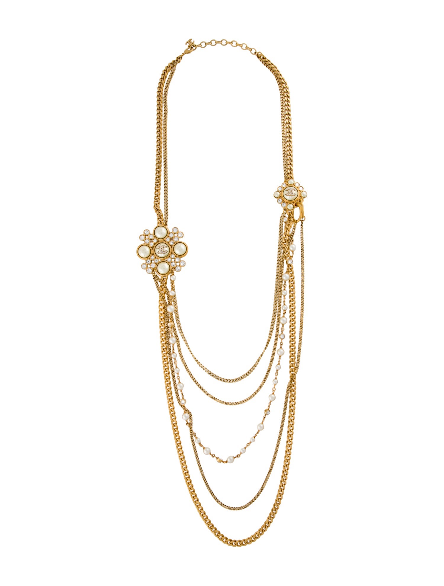 Chanel 2022 Faux Pearl & Strass Multistrand Necklace